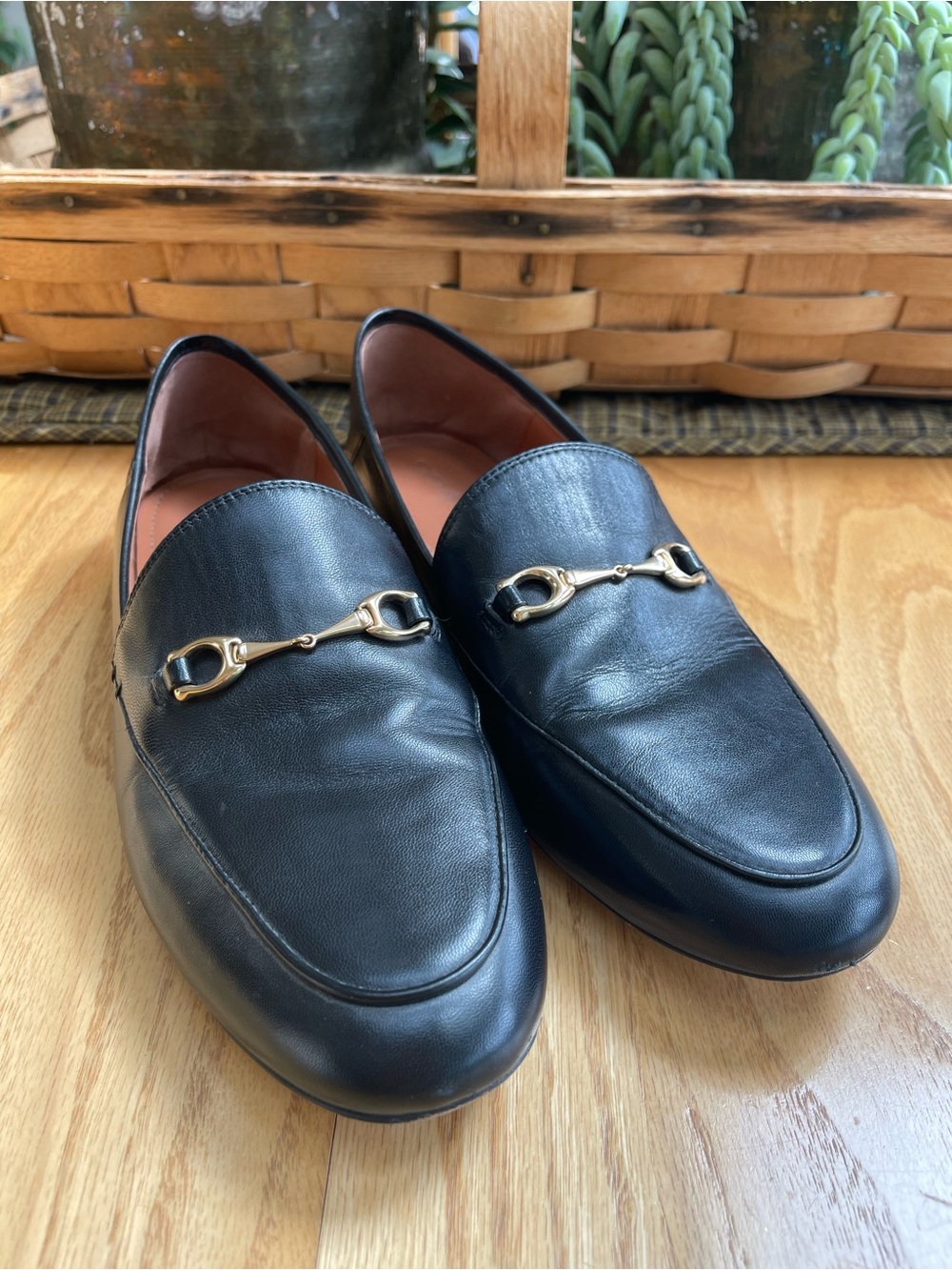 Coach Black Leather Women's Horsebit Loafers with Brass Hardware